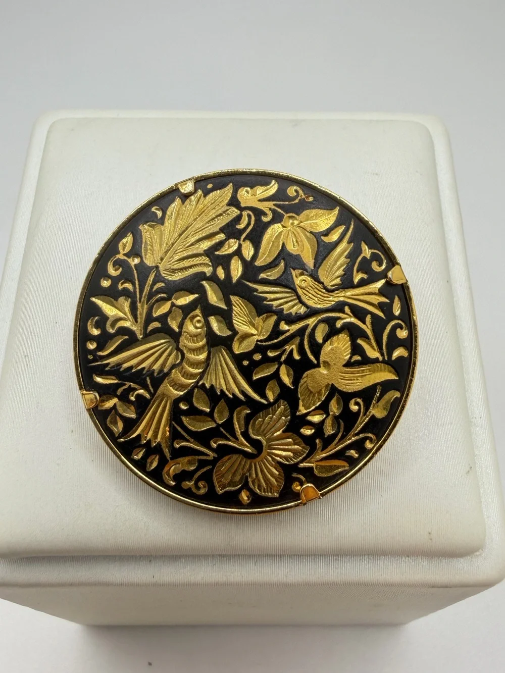 29mm vintage Damascene Bird and Floral Brooch/Pin!